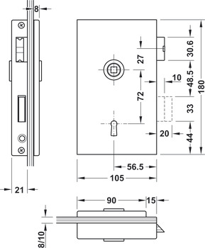 Enkelt lås för glasdörr, GHP 203, Startec