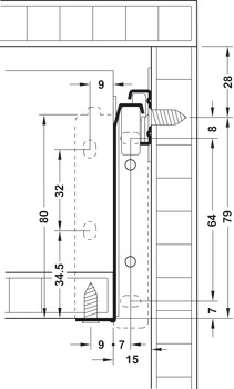 Lådutdragssystem enkelväggig, Häfele Matrix Box Single A25, delutdrag, höjd 86 mm, vit, RAL 9010