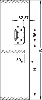 uppfällningsbeslag, Häfele E-Senso (elektriskt), för tvådelade luckor med proportion 1:1