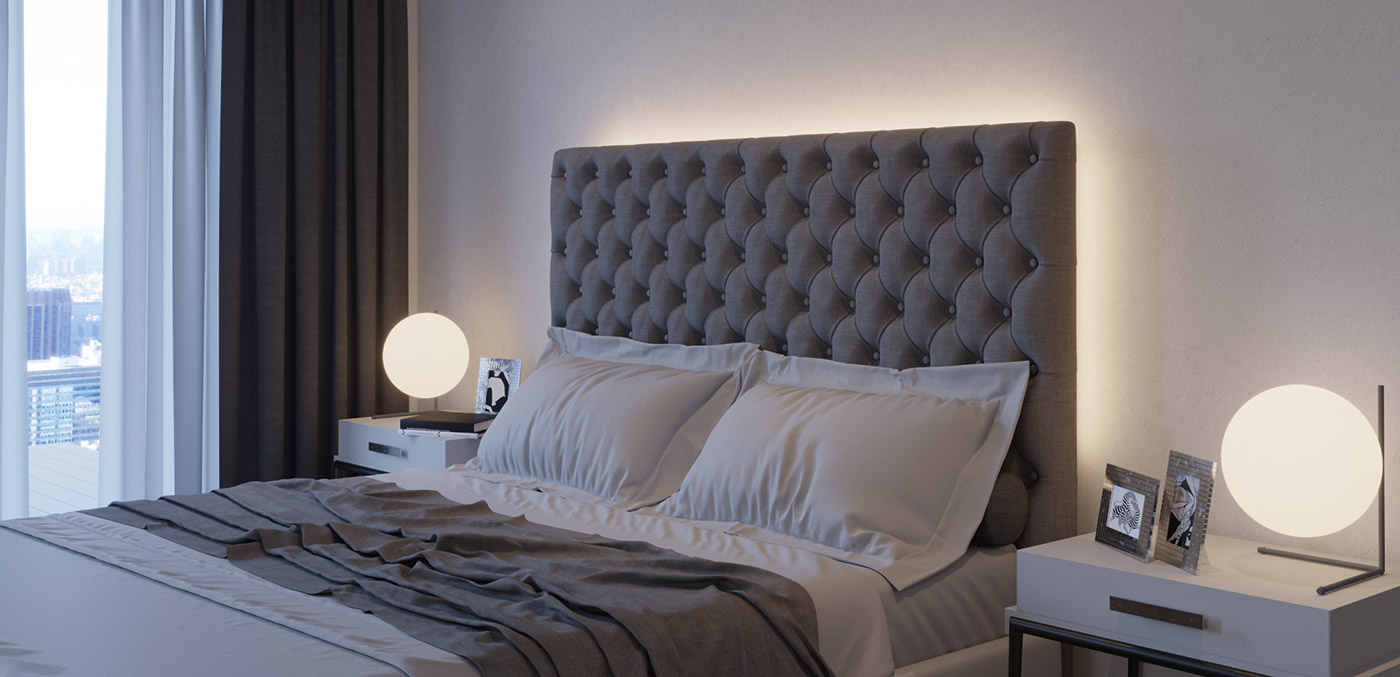 Loox 5 im Hotelzimmer. Indirekte Beleuchtung der Betten setzt Akzente.