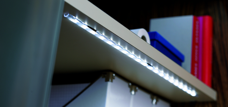 LED strip lights create atmospheric light emphasis.