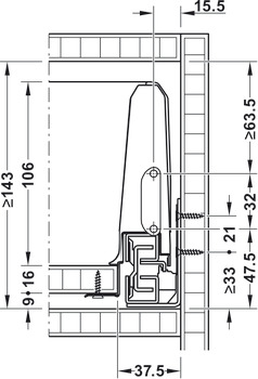 Schubkasten-Garnitur, Häfele Matrix Box S35, Zargenhöhe 120 mm, Tragkraft 35 kg, mit Selbsteinzug und Dämpfung