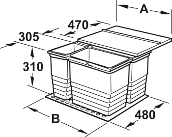 Vierfach-Abfallsammler, für Häfele Matrix Box P, 2 x 8 und 1 x 17 Liter / 2 x 8 und 2 x 17 Liter