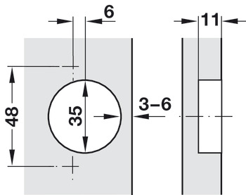 Topfscharnier, Häfele Metalla 510 A/SM 120°, für –45° Winkelanwendungen
