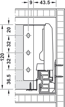 Schubkasten-Garnitur, Häfele Matrix Box S35, Zargenhöhe 120 mm, Tragkraft 35 kg, mit Selbsteinzug und Dämpfung