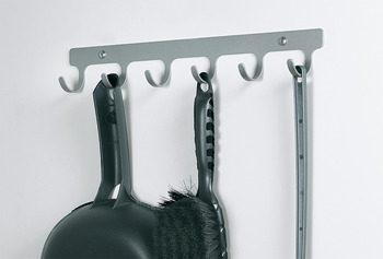 Hook rail, Steel, lacquered, white aluminium, 6 hooks