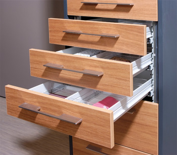 Drawer, With central divider and melamine coated base