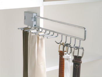Tie and belt rack, extending, for 9 ties and 5 belts
