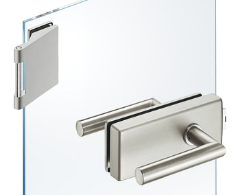 Glass door strike patch set, with 3-piece hinges