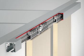 Sliding door fitting, Häfele Slido D-Line12 50E / 80E, additional fitting with symmetrical opening, wood