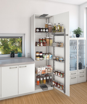 Larder unit internal pull out, with door shelf and hanging baskets