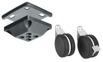 Caddy Castor set, With corner mounting plate 90°
