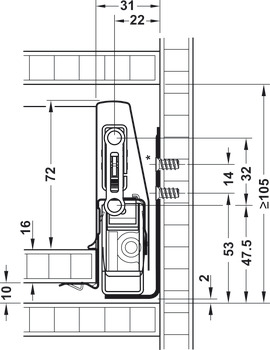 Drawer side runner system, Häfele Moovit MX, drawer side height 92 mm, 30 kg