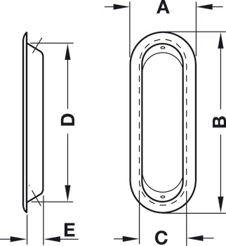 Inset handle, Steel, oval