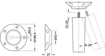 Table leg fixing, Continuous angle adjustment 0–20°