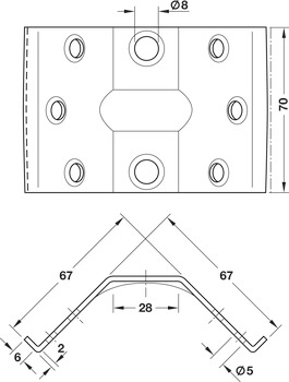 Corner Brace, height 70 mm, table fittings