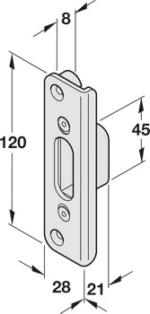 Angled striking plate, For automatic latchbolt or solid bolt, concealed