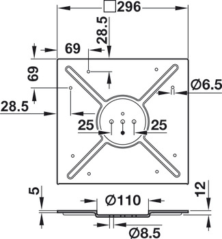 Foot plate, Round or square, with mounting plate