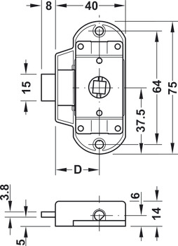 Espagnolette lock, Häfele Piccolo-Nova, surface-mounted solution, 30 mm, backset 15 or 25 mm