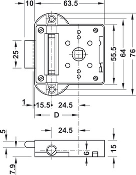 Espagnolette lock, Häfele Standard-Nova, surface-mounted solution, 24 mm, backset 40 mm