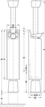 Door stop, KWS, lift 60, 90 or 120 mm