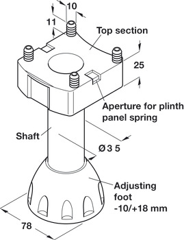 Plinth adjusting foot, Screw Fixing or Press-Fit