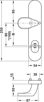 External knob backplate, Aluminium, Hoppe, 86G/3332ZA-3 impact resistance category 1