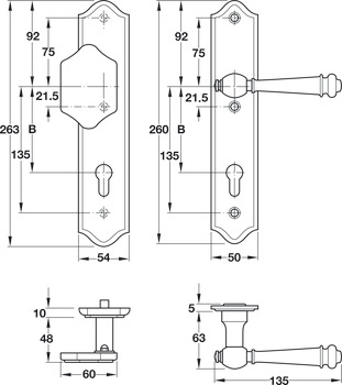 Security door handles, Scheitter, steel/brass, Si-K231/12/184