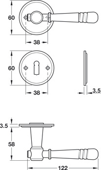 Door handle set, steel/brass stained, Scheitter, 185Z-284-285