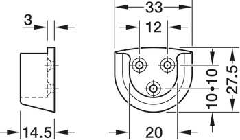 Rail end support, For wardrobe rail, round, ⌀ 20 mm