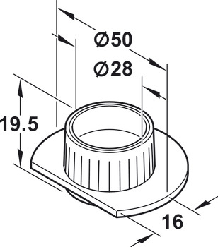 Plinth adjuster, for mounting in drilled hole