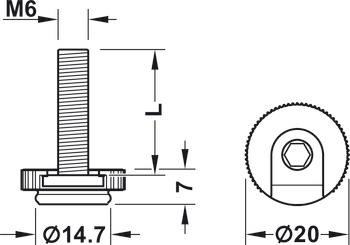 Base element, For height compensation, round, with threaded bolt