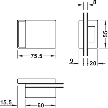 Glass door strike patch set, GHR 503, Startec, with 3-piece hinges