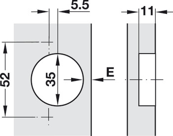 Concealed hinge, Häfele Duomatic 94°, for 24° corner applications