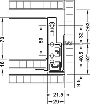 Drawer side runner system, Grass Nova Pro Scala, drawer side height 90 mm, load bearing capacity 40 kg