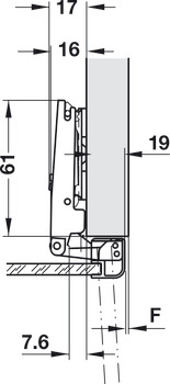 Concealed hinge, Häfele Duomatic Push 105°, full overlay mounting