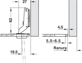 Concealed hinge, Häfele Duomatic 94°, inset mounting, for glass doors