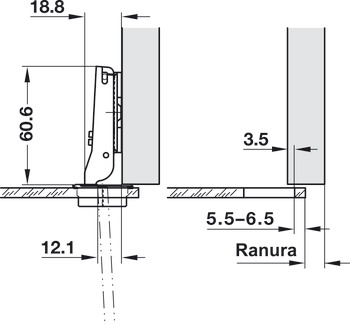 Concealed hinge, Häfele Metalla 510 A/SM 94°, half overlay mounting/twin mounting, for glass doors