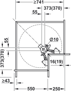 Three quarter circle carousel fitting, corner cabinet, for 90° folding door