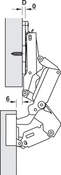 Concealed hinge, Häfele Duomatic 155°, half overlay mounting/twin mounting