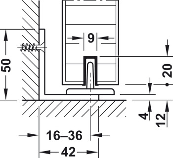 Sliding door fitting, Häfele Slido D-Line12 50E / 80E / 120E, set