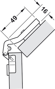 Concealed hinge, 45° corner application