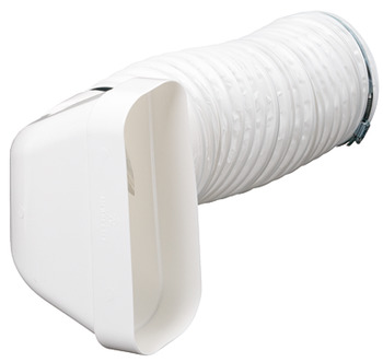 Round pipe to flat duct converter Ⓔ, 150 Euro soft flat ducting system, 90°, with flexible hose