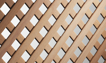 Decorative and ventilation grill, wood, slat running direction 45°