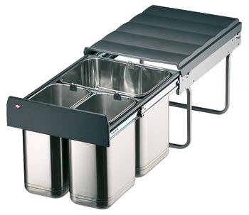 Three compartment waste bin, 1 x 16 and 2 x 8 litres, bin: Stainless steel