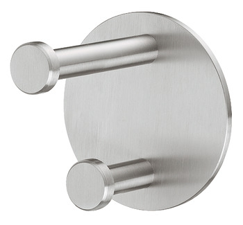 Wardrobe hook, Stainless steel, with 2 hooks, round rose