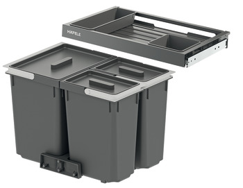 Häfele waste separation system, 
three compartment waste bin, Häfele
