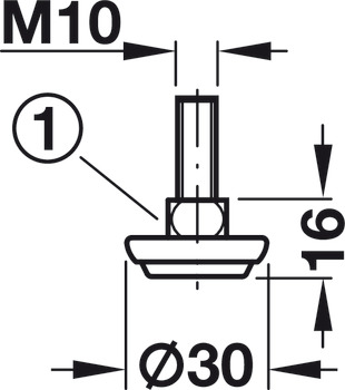Tornillo de ajuste, Rosca M10, rígida, con placa base de acero