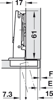 Bisagra de cazoleta, Häfele Duomatic 105°, para puertas de madera finas a partir de 10 mm, tope de esquina