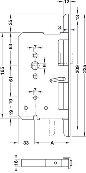 Cerradura empotrable con cerrojo de falleba, Acero inoxidable/acero, BKS, B-2390, para zona de emergencia y antipánico